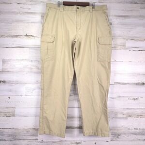 L.L.Bean Mens Classic Fit Beige Green Cotton Cargo‎ Pants Size 42x32